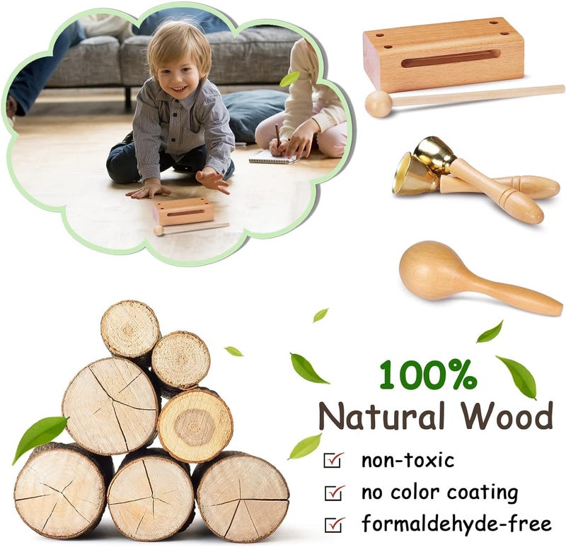LOOIKOOS Toddler Musical Instruments, Eco Friendly Music Set for Kids Preschool Educational, Natural Wooden Percussion Instruments Musical Toys for Boys and Girls with Storage Bag - Image 3